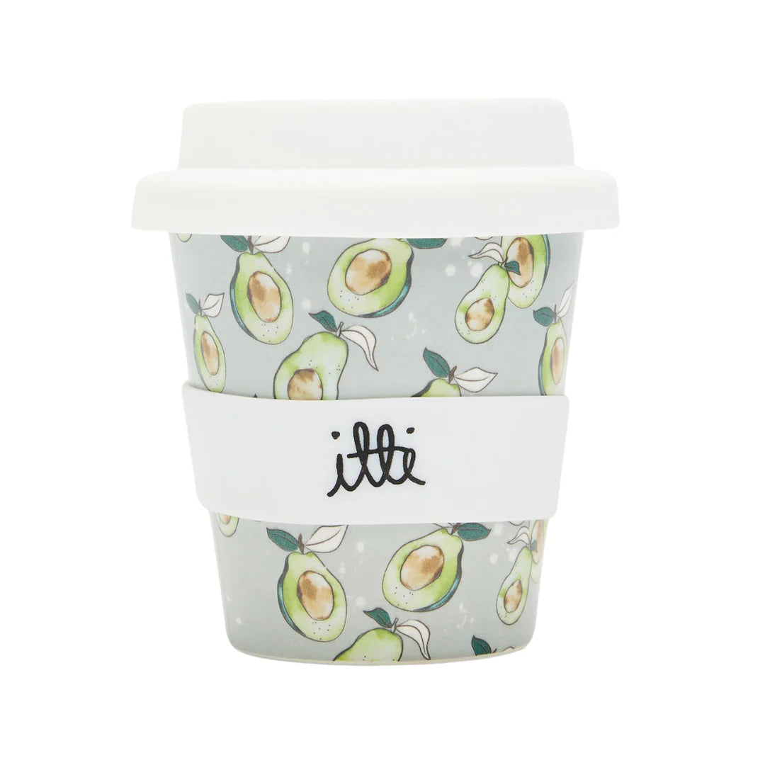 Baby Cino cup with two straws, with a cute netural avocado print on the cup