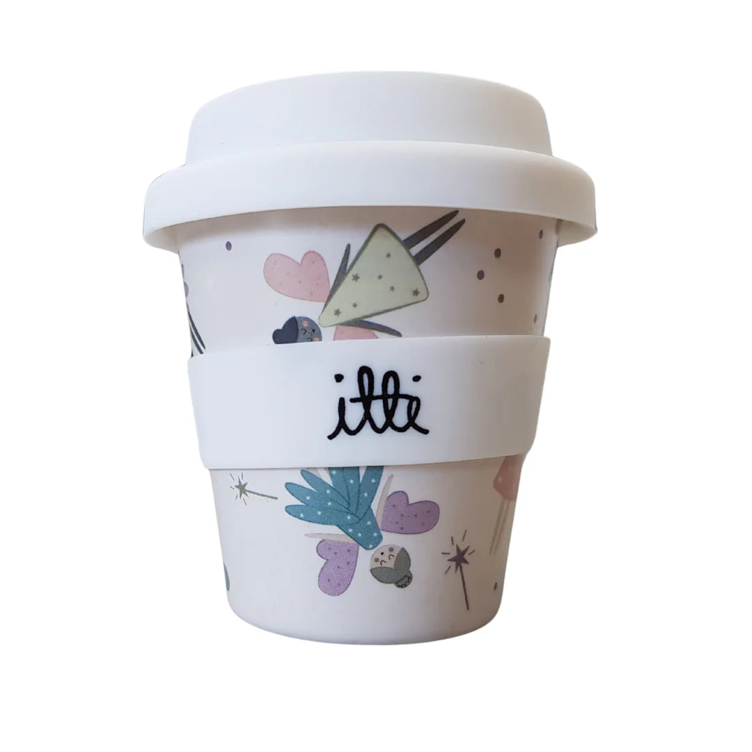 Baby cino cup with two straws. Cream coloured background with beautiful pastel fairies. Perfect stocking stuffer or first birthday gift