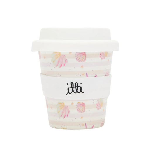 This baby cino cup features peachy pink and white stripes with stunning sea shell prints. Features include spill proof lid and 2 straws. Perfect first birthday gift or stocking stuffer. 